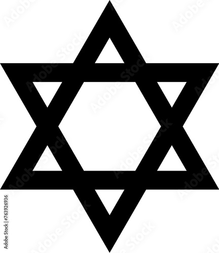 Hexagon star mystical religious symbol. Spiritual David sign of traditional culture of worship and veneration. Simple black and white vector isolated on white background