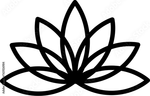 Lotus flower mystical religious symbol. Spiritual zen sign of traditional culture of worship and veneration. Simple black and white vector isolated on white background