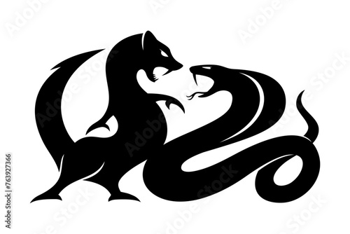 Animal icon mongoose and cobra on white background.