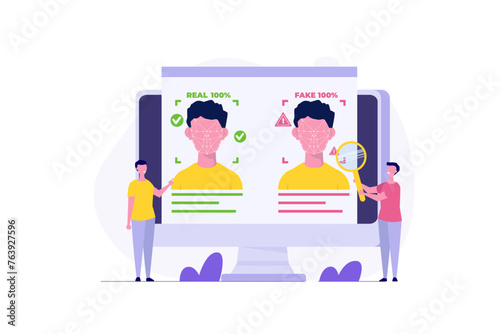 Deepfake, Deep face technology concept.  Vector illustration.