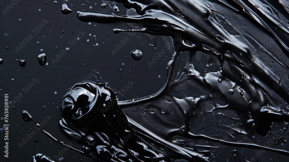 Fototapeta premium Spilled black paint isolated black background Generative AI