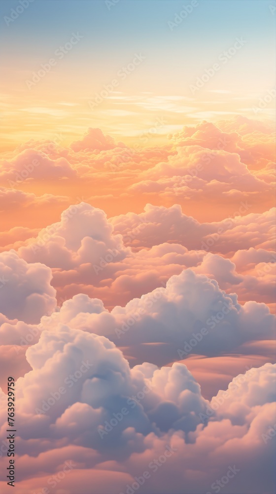A stunning aerial view of a sunset with vibrant colors in the cloudy sky