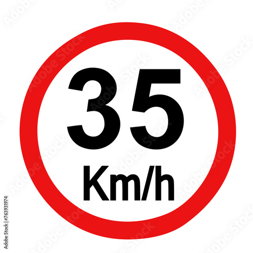 Speed limit sign 35 km h icon vector illustration