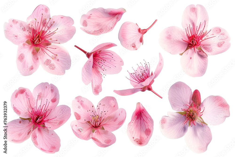 Charming pink cherry blossom elements and petals