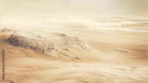 A tranquil scene of rolling desert dunes  bathed in a warm golden hue that captures the quiet beauty of a barren landscape.