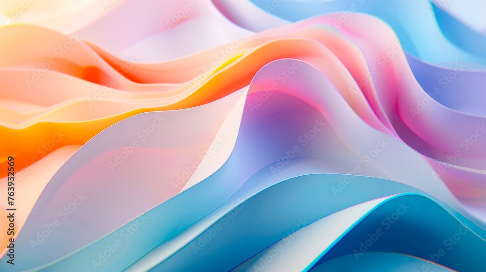Fototapeta premium Abstract gradient background with wavy paper shapes in pastel colors. Concept of digital graphics, motion backgrounds, vibrant wallpapers, creative visuals