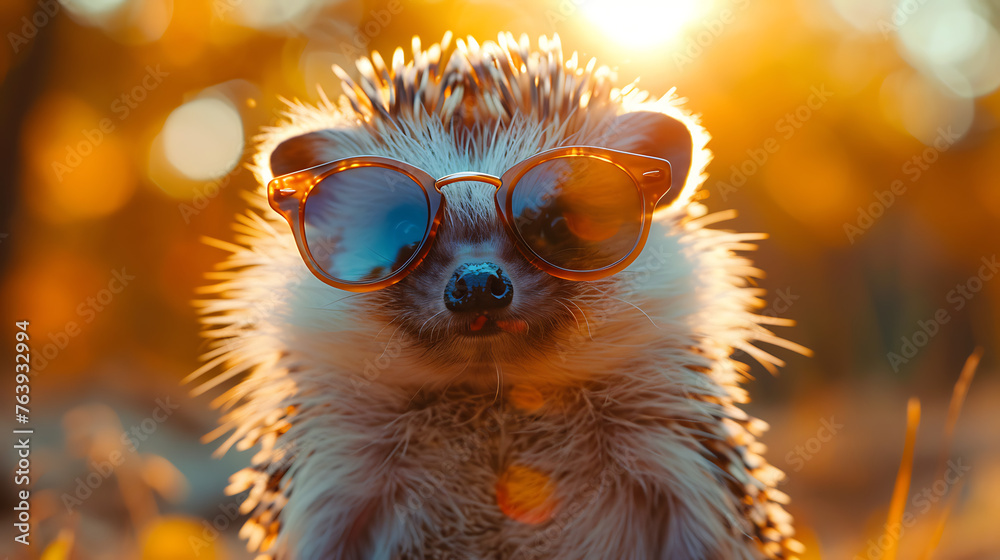 hedgehog with sunglasses in the sun hedgehog with sunglasses in the sun
