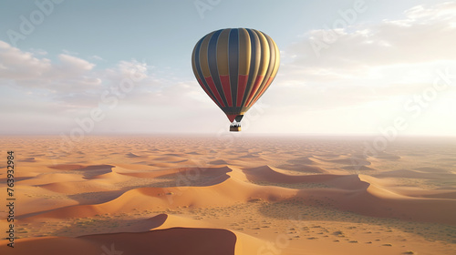 Hot air balloon flying over beautiful sand dunes