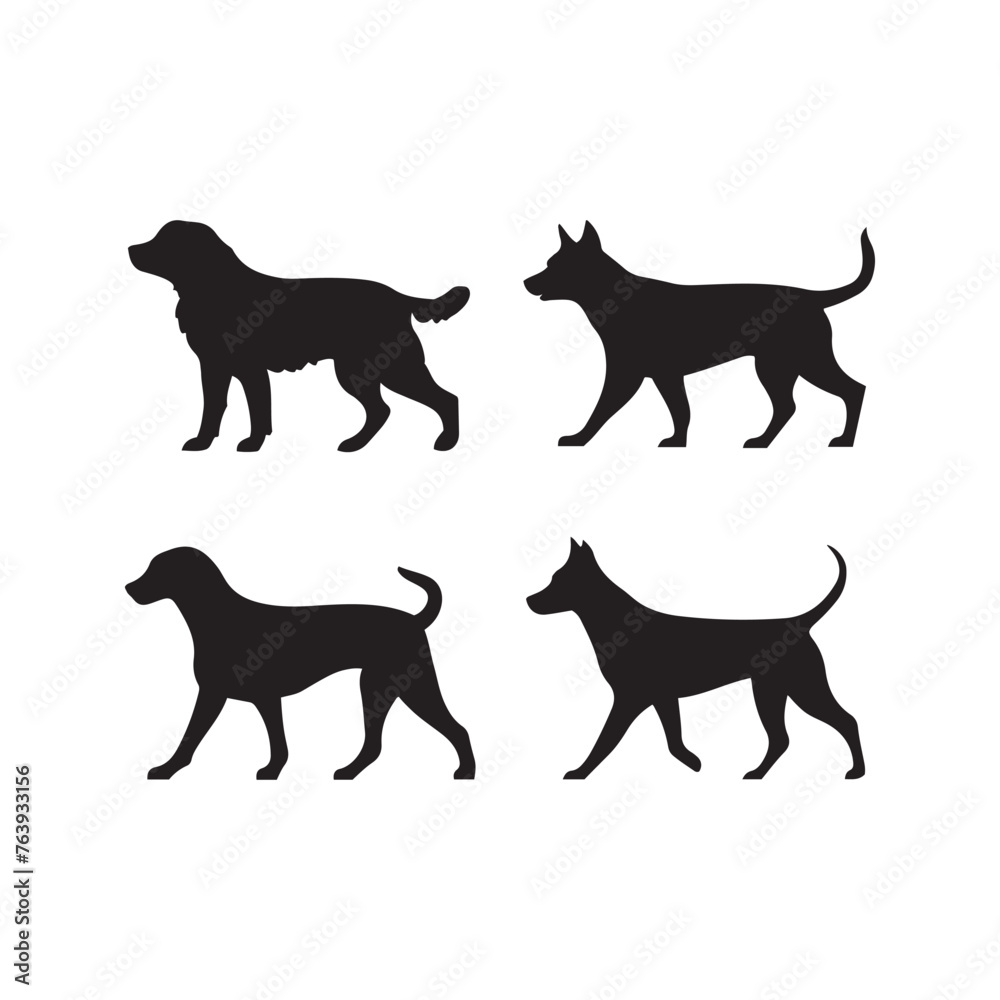 Set of Standing Dogs Silhouette Vector Art Illustration