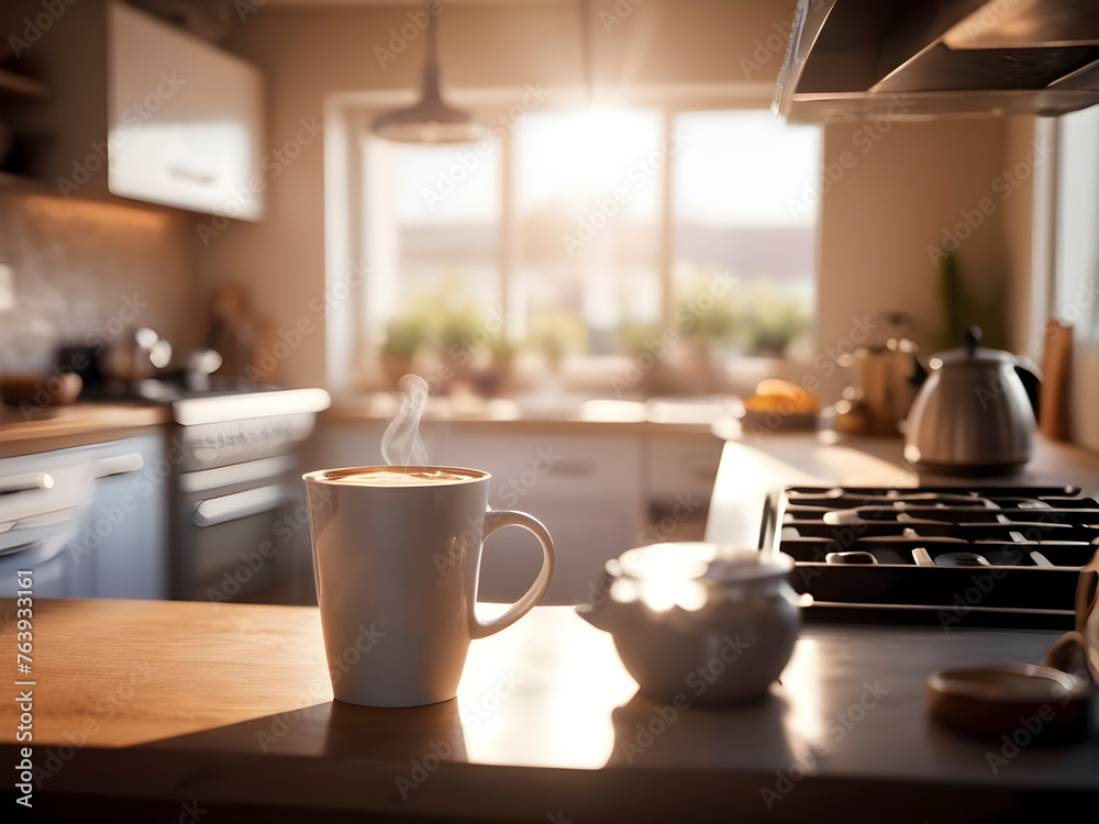 A Sip of Cozy. Coffee Elegantly Featured in a Sun-Kissed Kitchen Scene A Sip of Cozy. Coffee Elegantly Featured in a Sun-Kissed Kitchen Scene