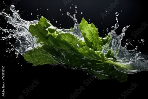 Nori , Throw it into the water and spread it out , vegetable , black background.