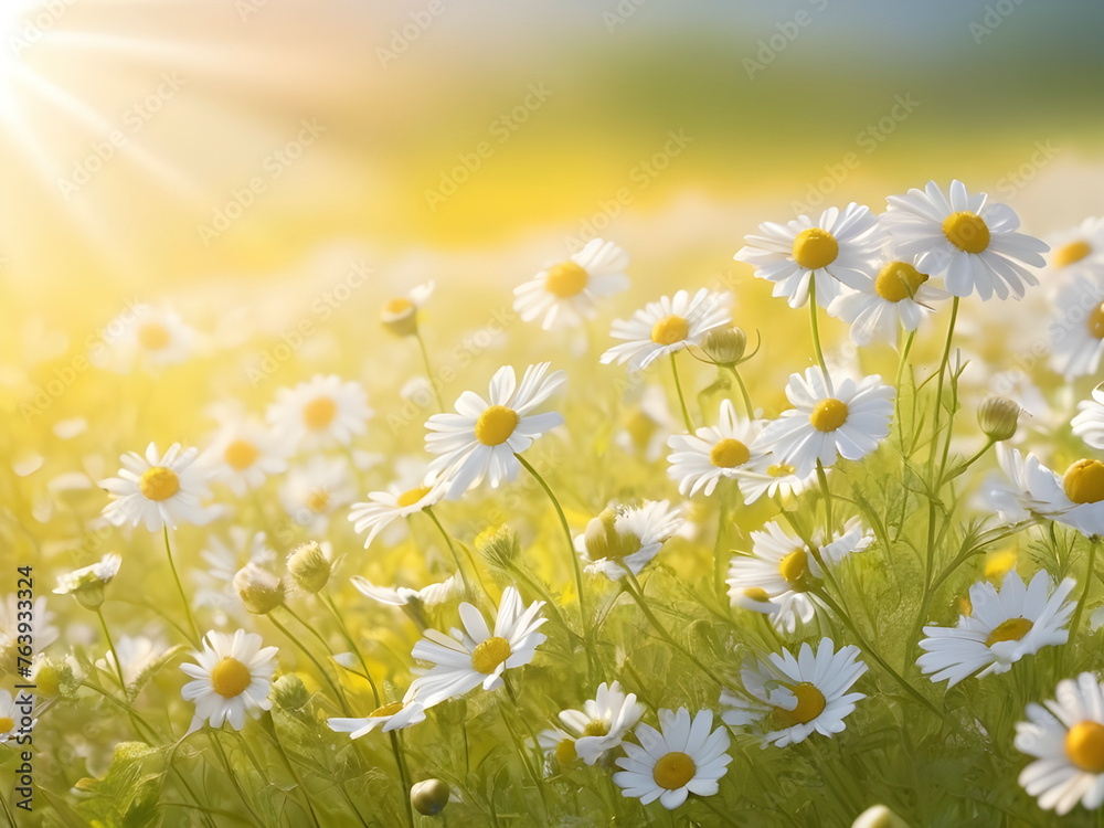 Golden Hour Glow. Tranquil Chamomile Field in Bloom