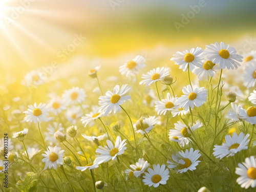 Golden Hour Glow. Tranquil Chamomile Field in Bloom
