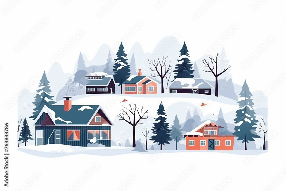 Winter cartoon landscape. A snowy houses.