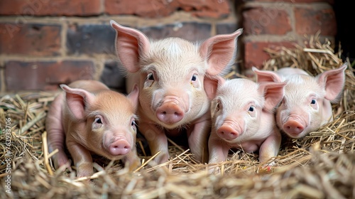 Advanced pig farrowing facility  sow and piglets in controlled commercial farm setting photo