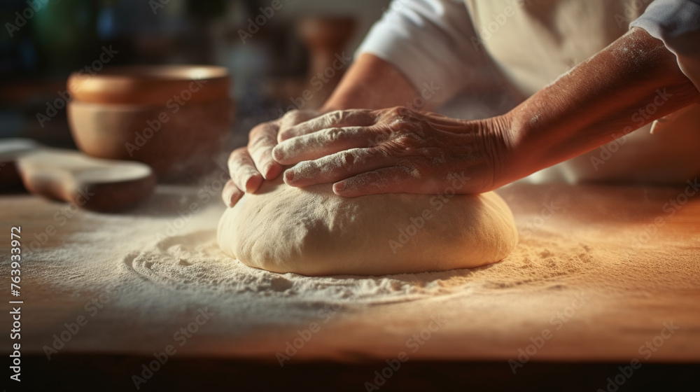 Close up view of bakers are working