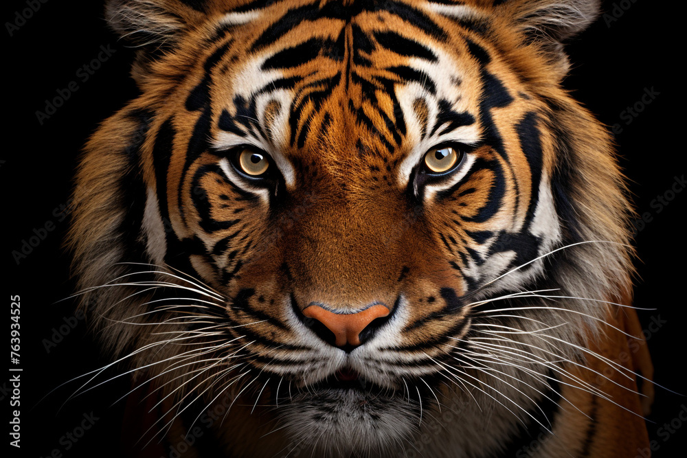 Hyper-real close-up of a tiger's face, refined with feathering brushstrokes for smooth transitions сreated with Generative Ai