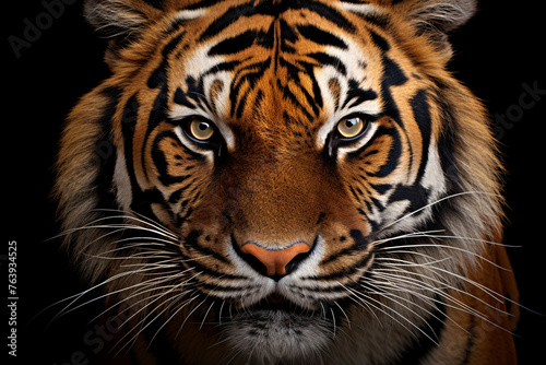 Hyper-real close-up of a tiger's face, refined with feathering brushstrokes for smooth transitions сreated with Generative Ai © Andrii Yablonskyi