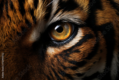 Hyper-real close-up of a tiger s face  refined with feathering brushstrokes for smooth transitions   reated with Generative Ai