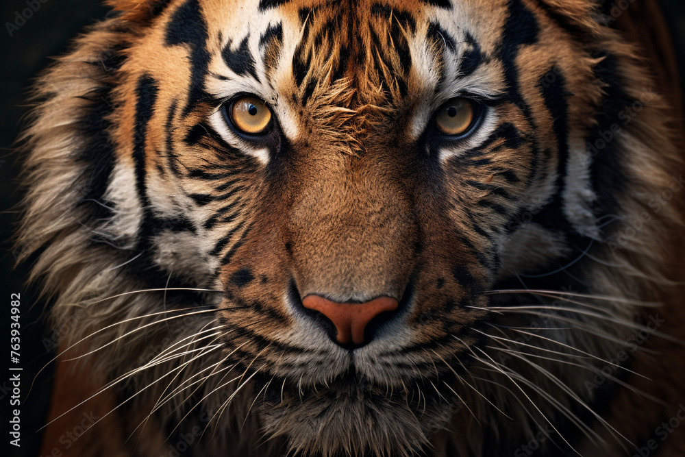 Hyper-real close-up of a tiger's face, refined with feathering brushstrokes for smooth transitions сreated with Generative Ai Hyper-real close-up of a tiger's face, refined with feathering brushstrokes for smooth transitions сreated with Generative Ai