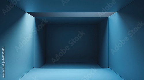 Empty clean blue paper box from inside, monochromatic style, style, graphic resource. © Flying Fred