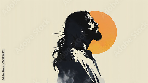 Digital art of Jesus Christ in profile, in a minimalist and modern style, represent faith and hoper photo