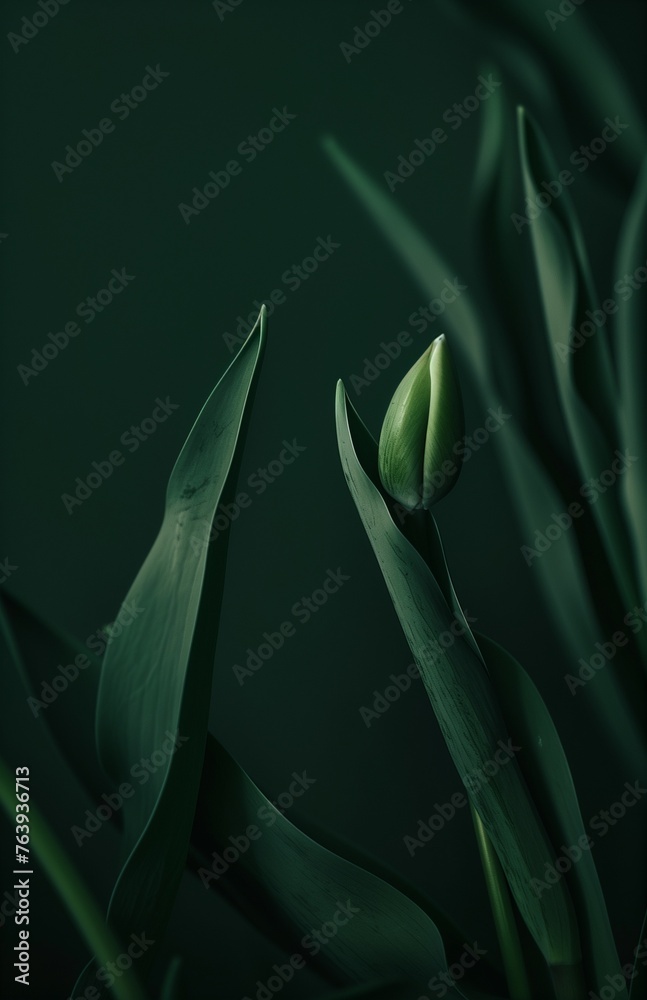 Obraz premium Green tulip on the dark background