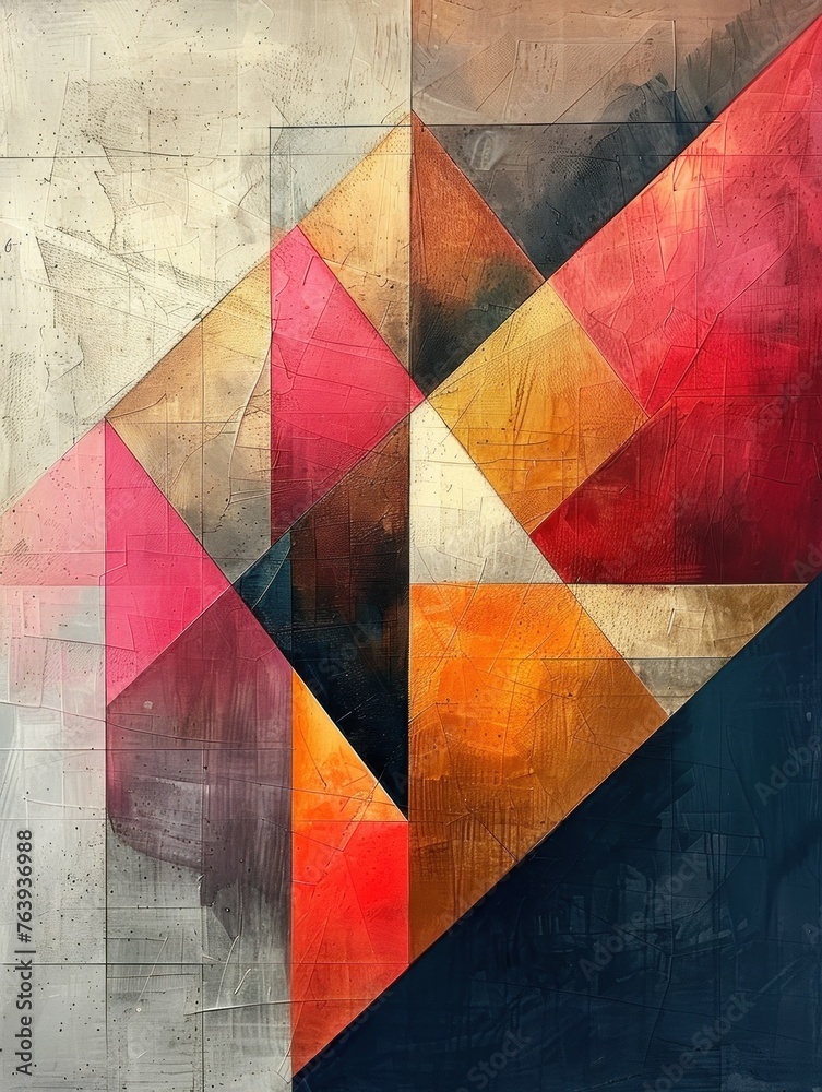 The painting features a dynamic composition of bold, contrasting colors in an abstract design. Various shapes and lines are layered to create a visually stimulating and energetic artwork The painting features a dynamic composition of bold, contrasting colors in an abstract design. Various shapes and lines are layered to create a visually stimulating and energetic artwork