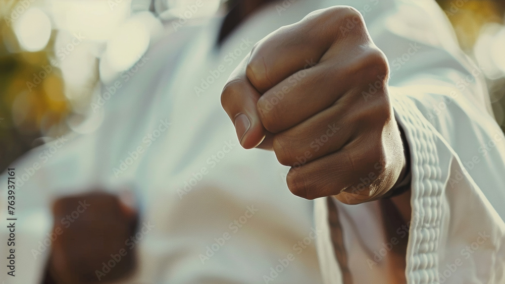 Sunlight beams behind a close-up of a clenched fist, symbolizing resolve and determination.