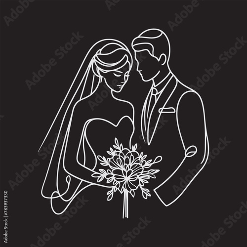 line drawing romantic wedding couple one line art love vector illustration