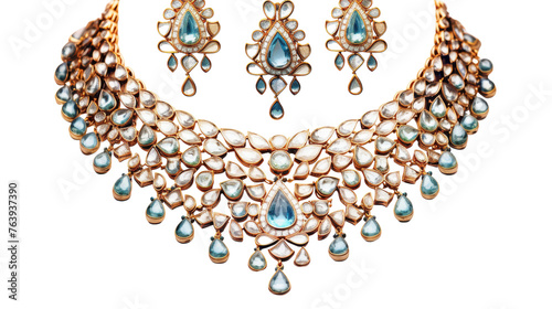 Polki Necklace Set with Earrings on transparent background photo