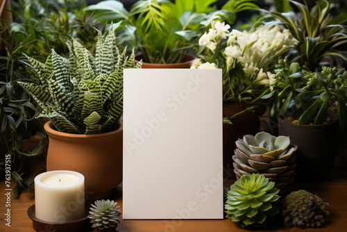 Beautiful hands holding a blank greeting card vertically in a mockup