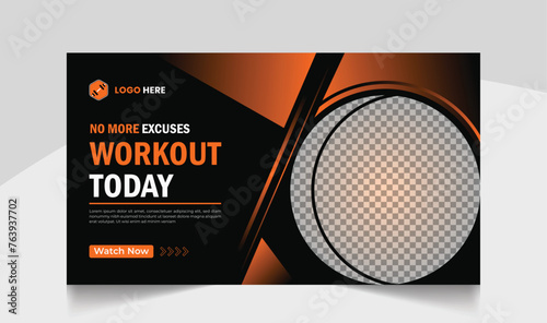 Muscle body youtube thumbnail gym fitness training design gym workout youTube channel thumbnail and workout web banner template for body fitness workout
video thumbnail