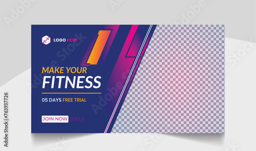 Muscle body youtube thumbnail gym fitness training design gym workout youTube channel thumbnail and workout web banner template for body fitness workout
video thumbnail
