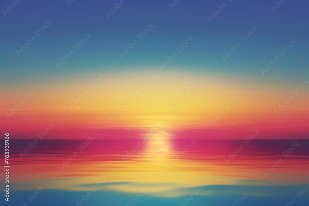 Vibrant sunset over the ocean with a gradient of warm colors reflecting on calm waters