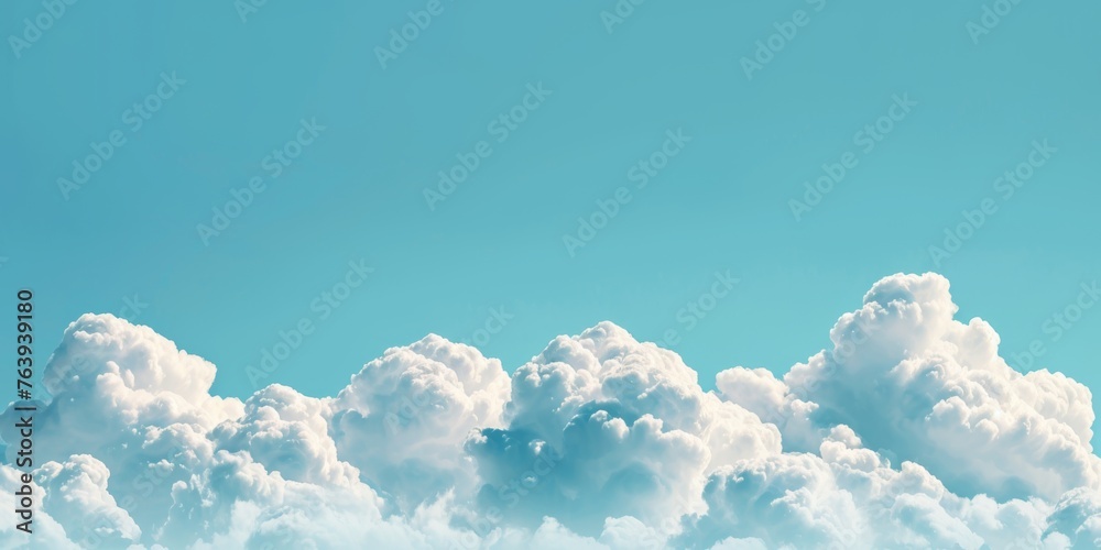 Expansive view of a sunlit cloudscape against a vivid blue sky, evoking a sense of tranquility and freedom - obrazy, fototapety, plakaty 