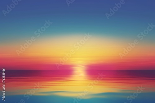 Vibrant sunset over the ocean with a gradient of warm colors reflecting on calm waters