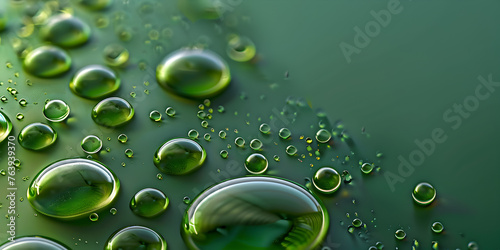 Green background with droplets on the surface,Fresh Green Background with Surface Droplets: Nature's Elegance