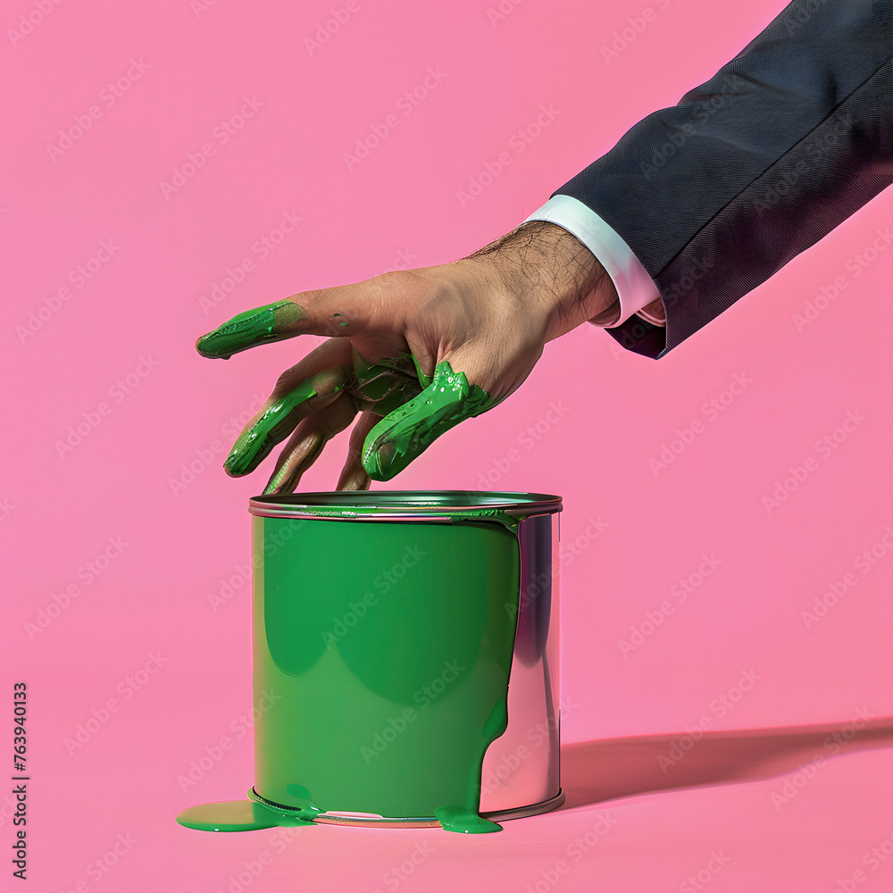 businessman hand with stains of green paint