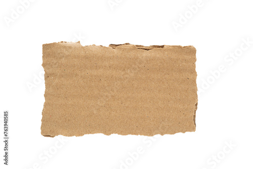 piece of torn brown Cardboard paper isolated on white background