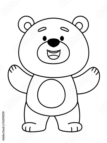 Cartoon bear with a smiling expression black line art A cartoon bear sketch for the coloring page  Kids activity book 