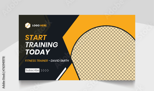 Muscle body youtube thumbnail gym fitness training design gym workout youTube channel thumbnail and workout web banner template for body fitness workout
video thumbnail