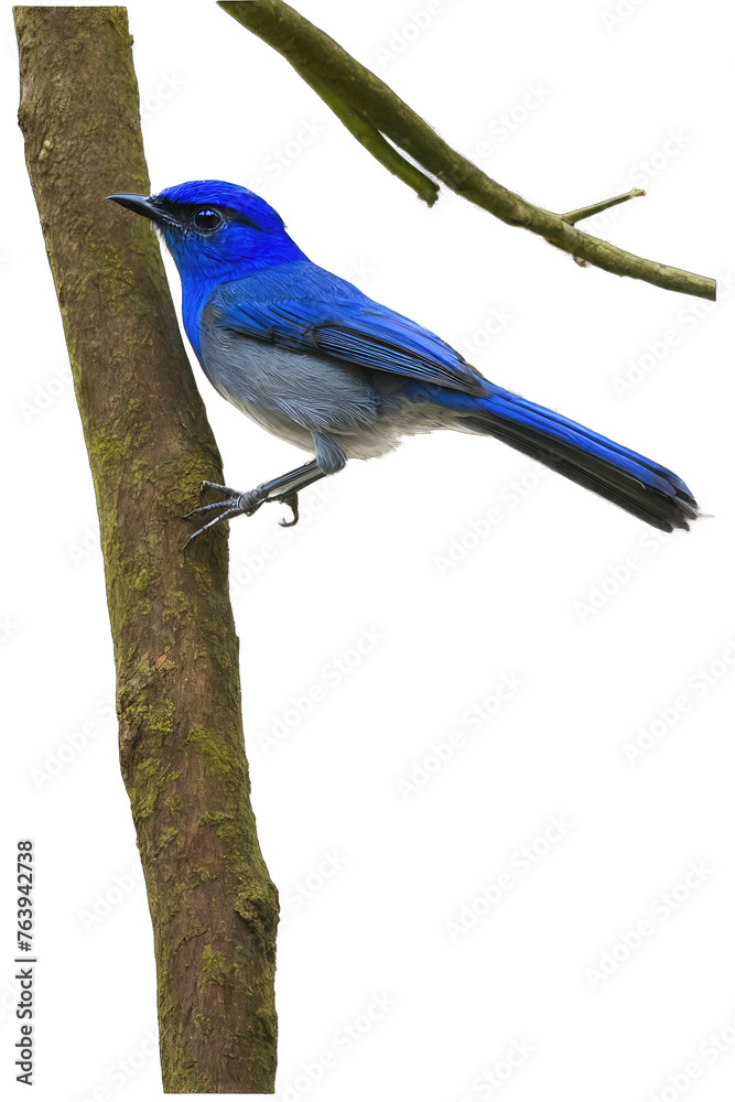 blue jay bird on a tree branch isolated on a white background