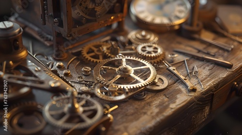 Vintage Watchmaker's Workshop with Disassembled Timepieces and Tools