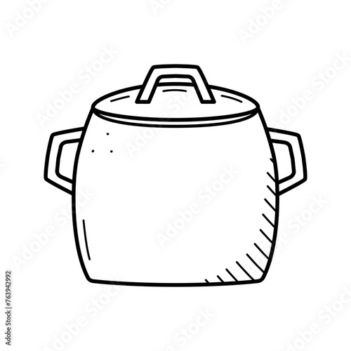 Cookware saucepan pan doodle icon. Vector illustration of kitchen utensils.