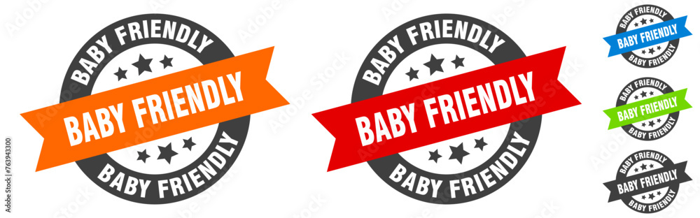 baby friendly stamp. baby friendly round ribbon sticker. tag baby friendly stamp. baby friendly round ribbon sticker. tag
