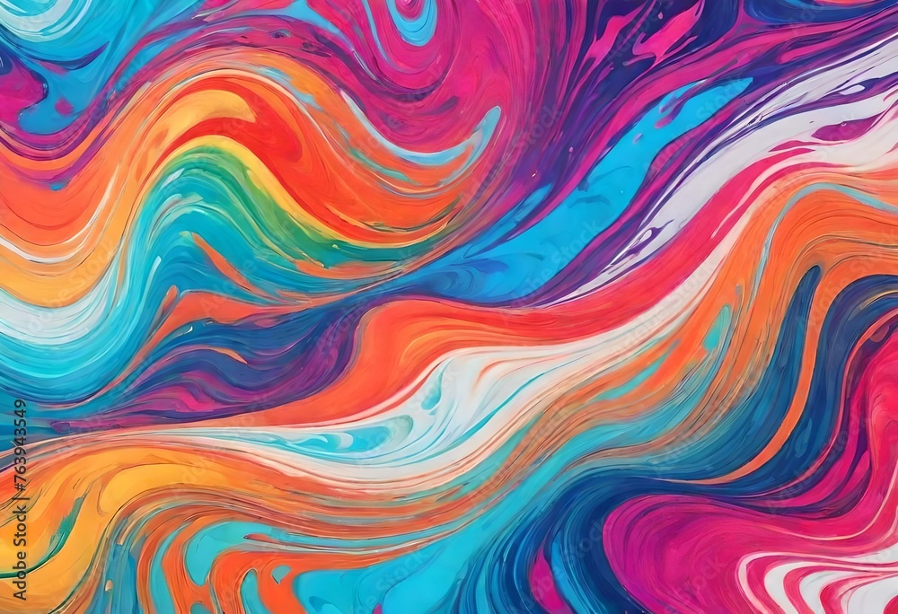 Abstract marbled oil acrylic paint ink painted waves painting texture colorful background banner illustration - Bold colors, rainbow color swirls-