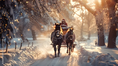 Charming Winter Horse-Drawn Carriage Ride Through Snowy Forest © Alex