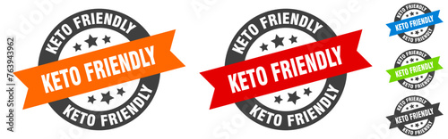 keto friendly stamp. keto friendly round ribbon sticker. tag