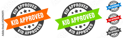 kid approved stamp. kid approved round ribbon sticker. tag